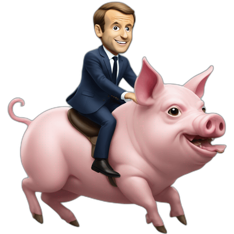 Emmanuel Macron riding an alien pig emoji