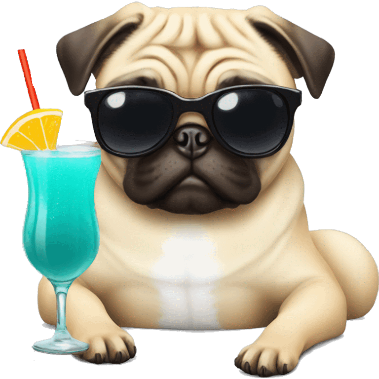 Pug in sunglasses, drinking cocktail emoji