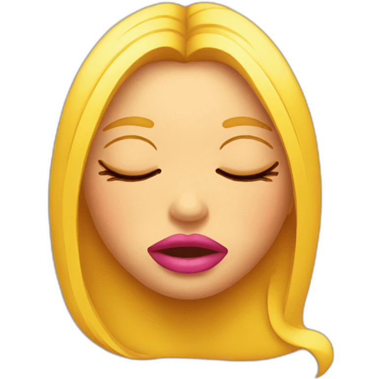 Yellow emoji with closed eyes big lips and long pink nails emoji