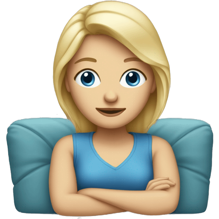 blonde blue eyed woman sitting on couch emoji