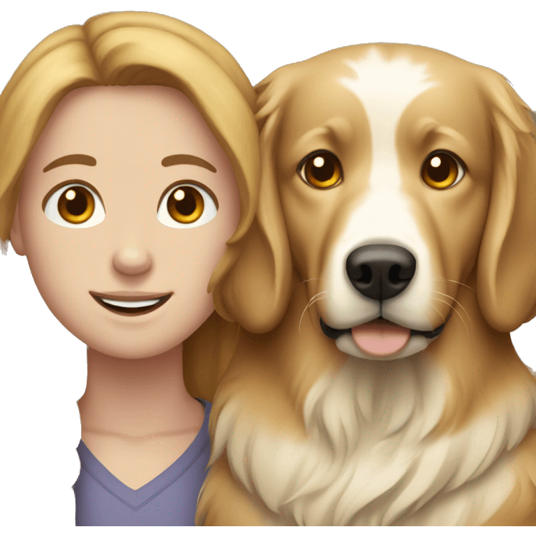 White couple with brown hair and their golden retriever  emoji