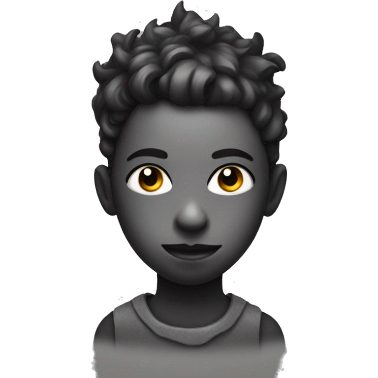 monochrome portrait of a boy wearing mask and horned hairstyle emoji