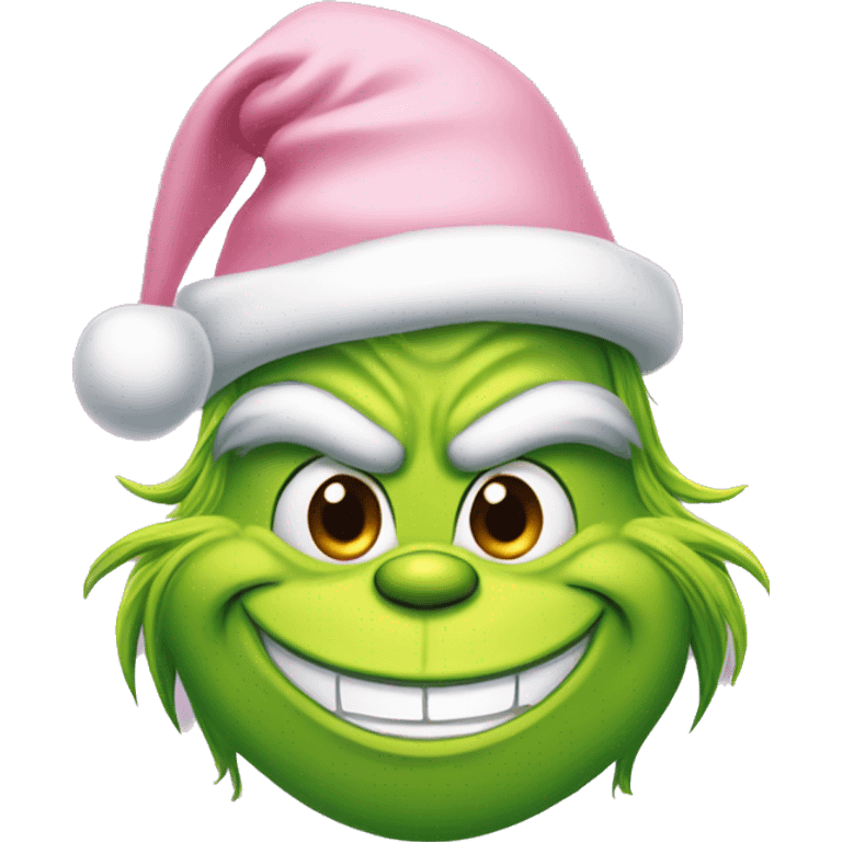 Grinch smiling with a light pink santa hat emoji