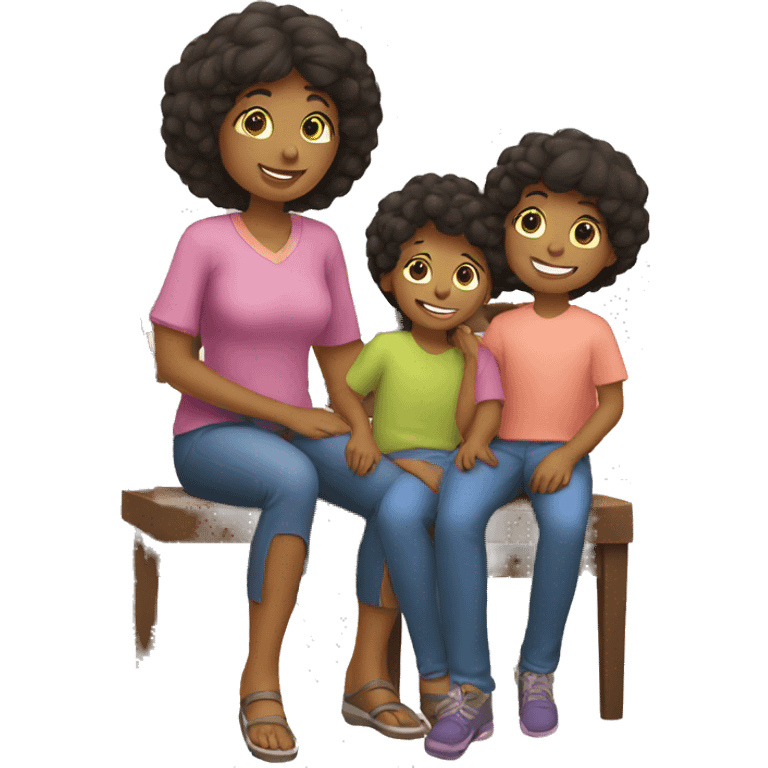 Mother and her children sitting emoji