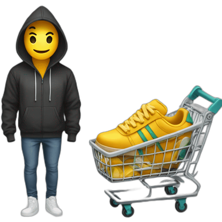 shopping cart with sneakers and hoodie inside emoji