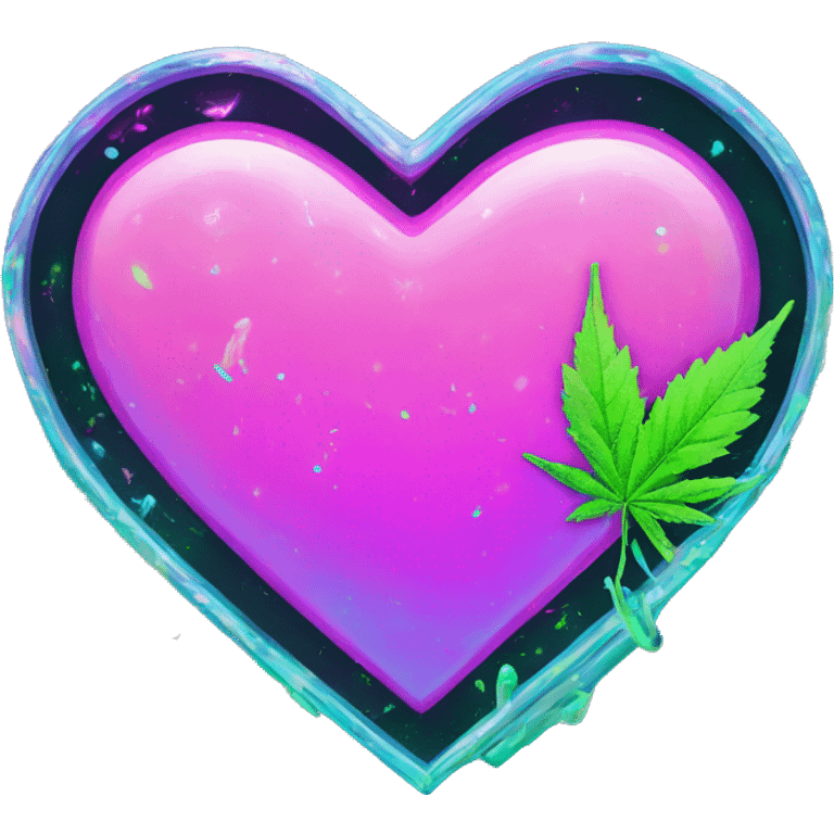 Sparkling 420 leaf hemp leaf inside a holographic neon graffiti pixel heart cigarette emoji