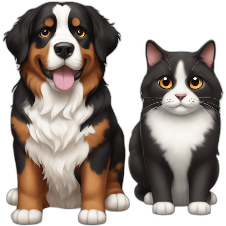 A Bernese dog next to A black and brown tortoiseshell cat without white fur emoji