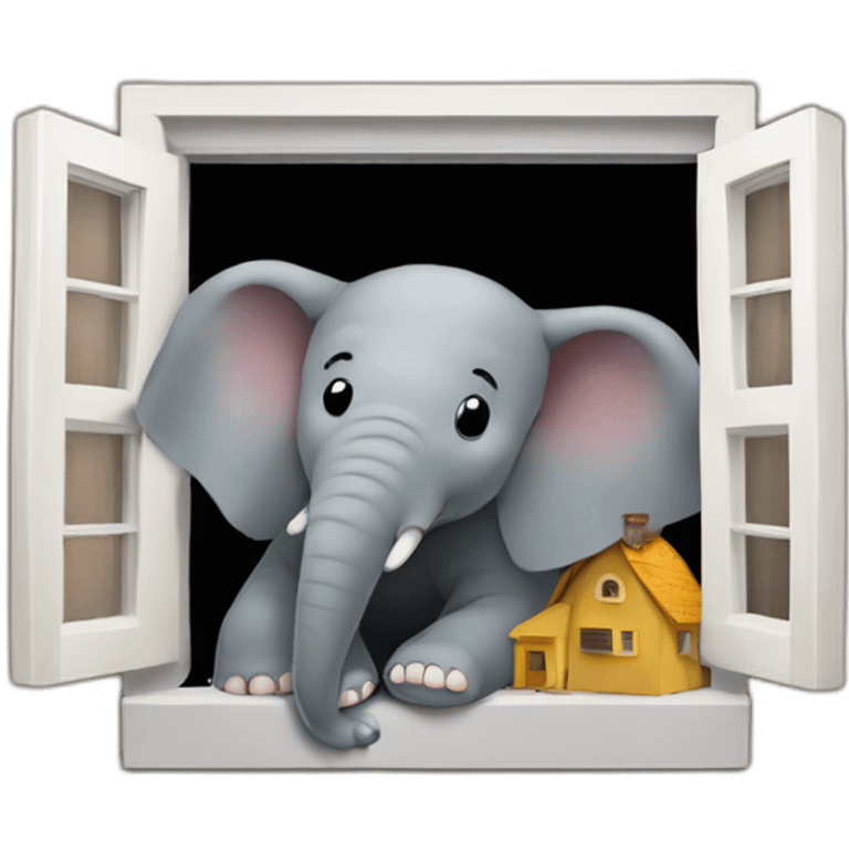 Elephant in a small house squeezed out of window emoji