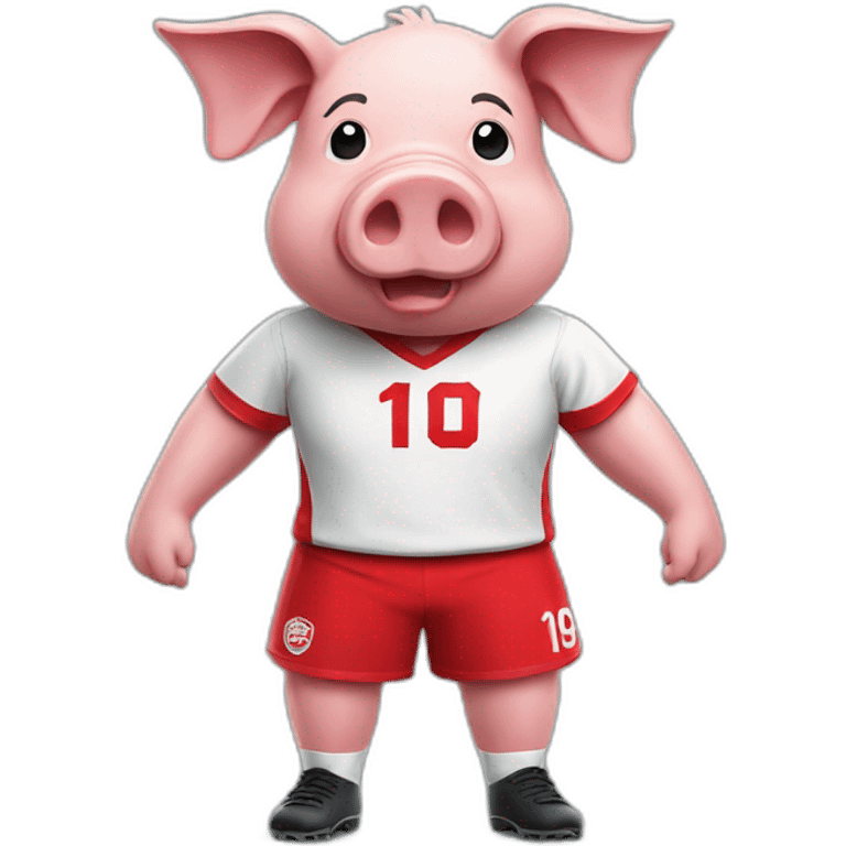 pig with red soccer tshirt standing emoji