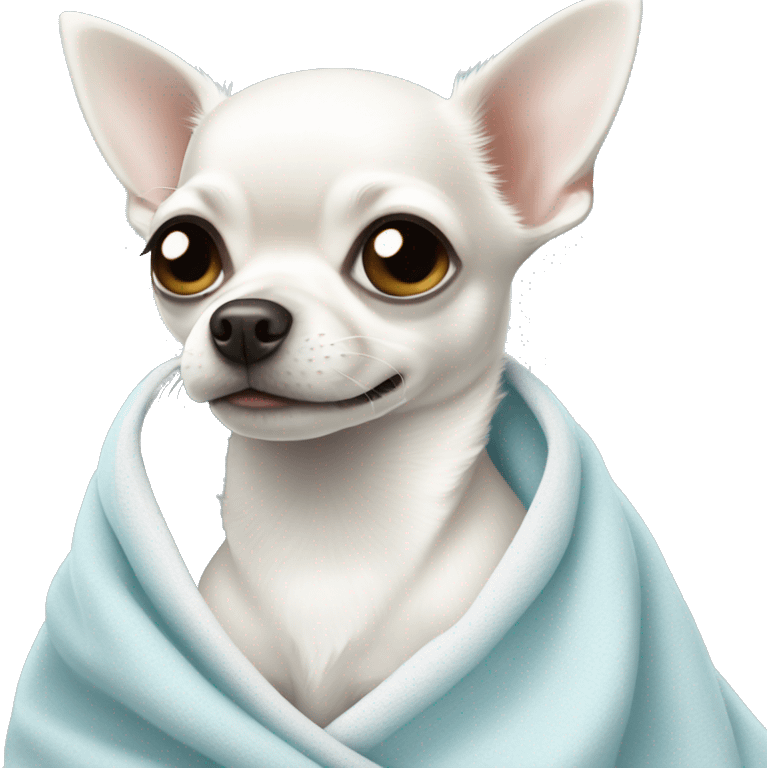 white chihuahua in a light blue blanket emoji