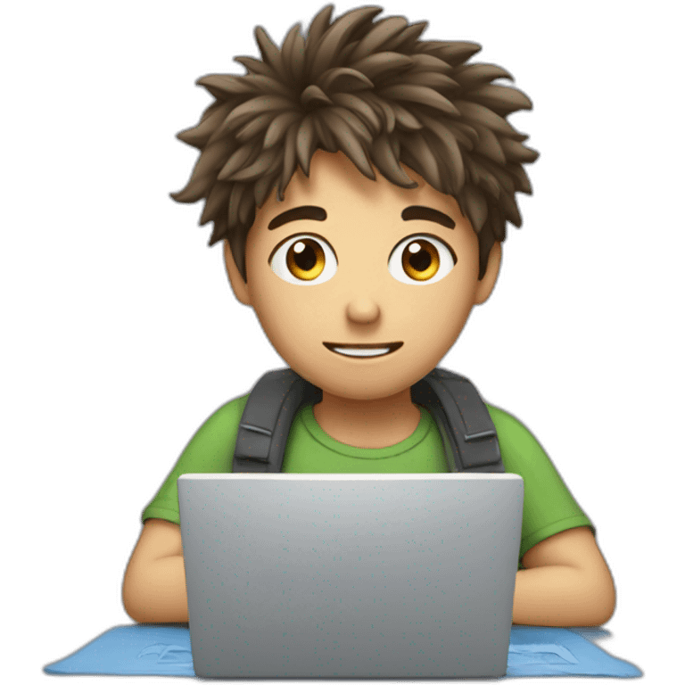 messy haired boy working on a laptop emoji