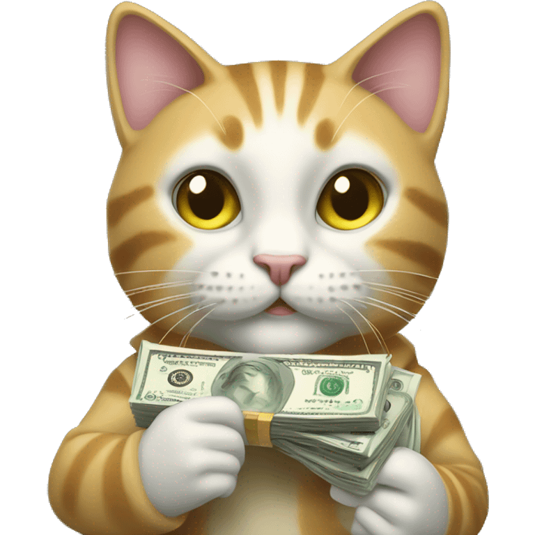 Anthropomorphic cat holding money emoji