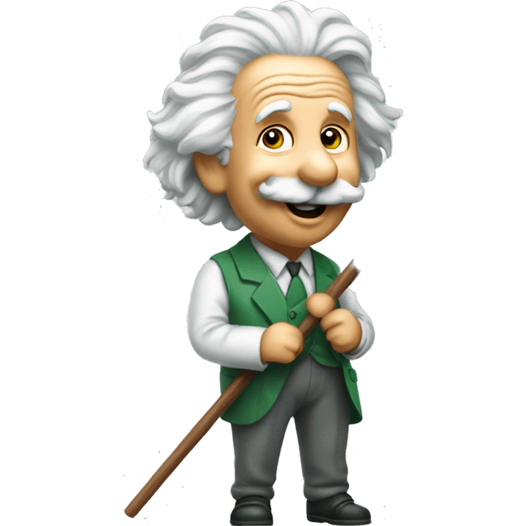 happy albert einstein holding green flag in one hand emoji