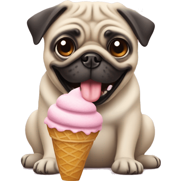 Pug eating an icecream emoji