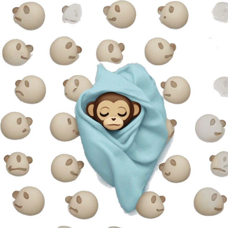 the monkey sleeps in a blanket pastel blue emoji