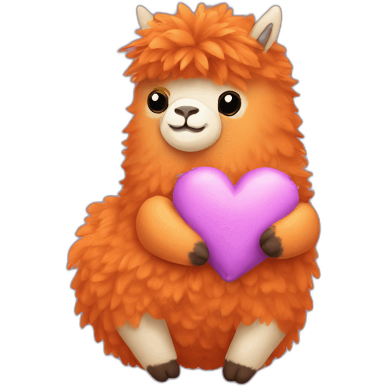 orange alpaca with feathers holding a heart-shaped pillow emoji