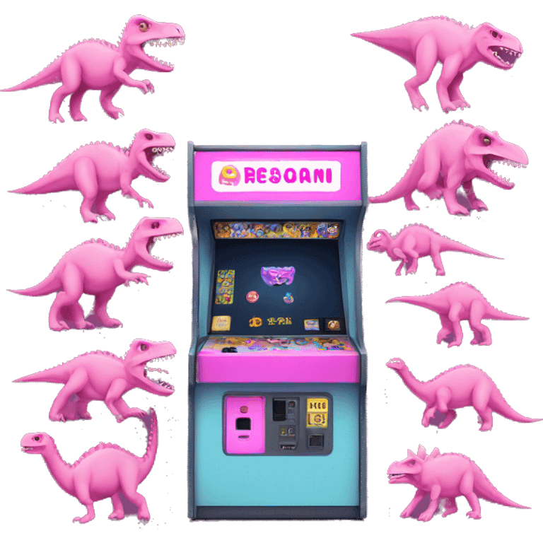 Arcade with pink dinosaurs in emoji