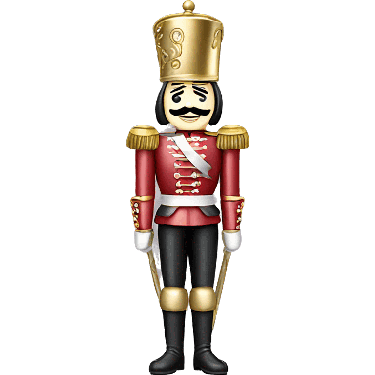 Realistic full body pastel christmas nutcracker soldier with metallic gold hat and boots. emoji