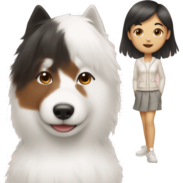 asian girl with Japanese spitz dog emoji