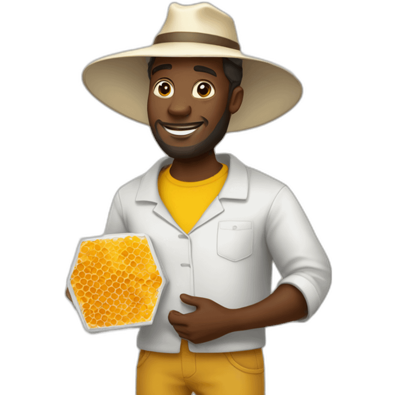 tall Black man as a beekeeper holding honey comb full body emoji