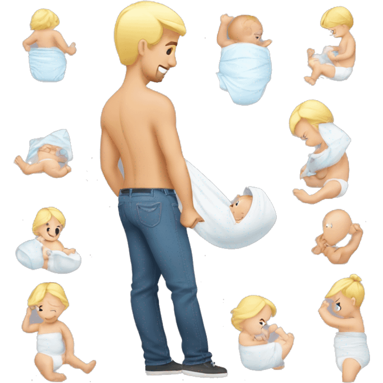 blonde dad changes diaper to baby emoji