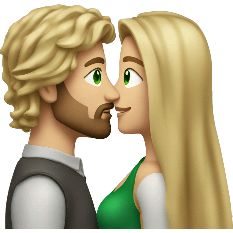 kiss-kiss dirty blonde haired man with beard and girl green eyes and very long dark blond hair emoji