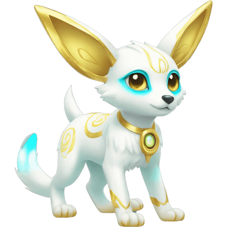 Shiny White Angelic Electric Albino Umbreon. cyan eyes and cyan markings. Golden Anubis-rings. full body emoji