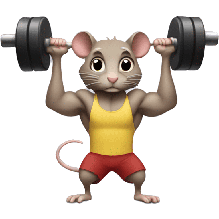 Create an emoji of a rat lifting weights with a determined expression. Make it look like a true gym enthusiast. emoji