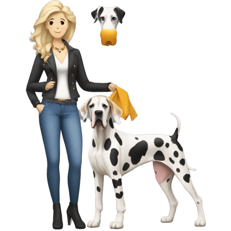 Harlequin Great dane full body with blonde woman emoji