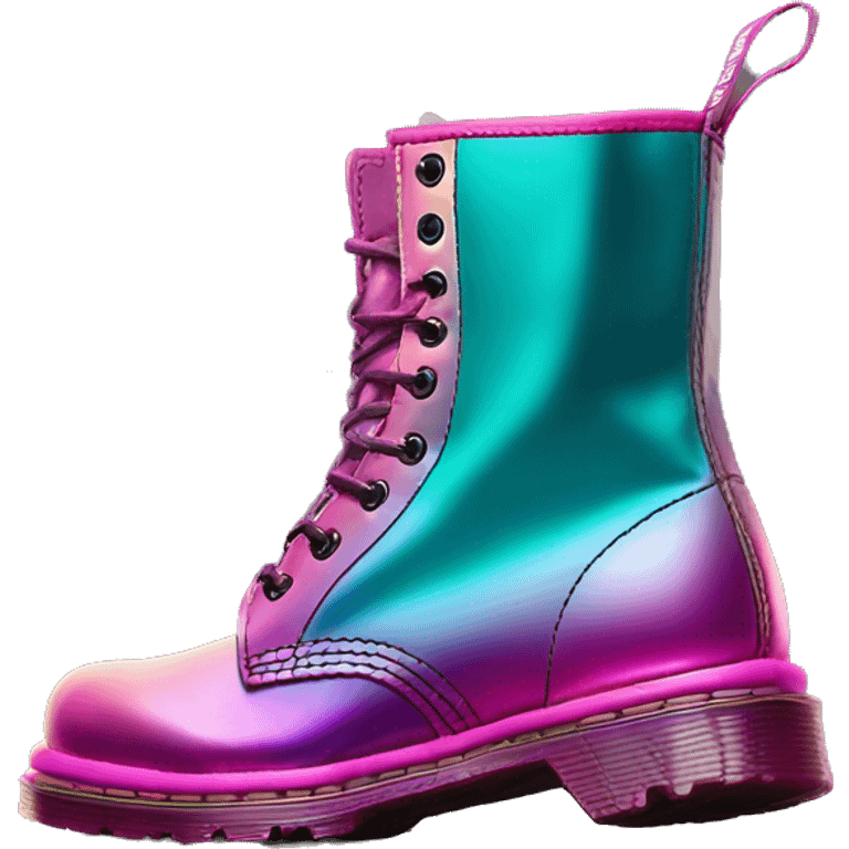 Hyper Realistic isolated side view of a pair of metallic teal and metallic magenta and metallic light pink ombre Dr.Martens Boots emoji