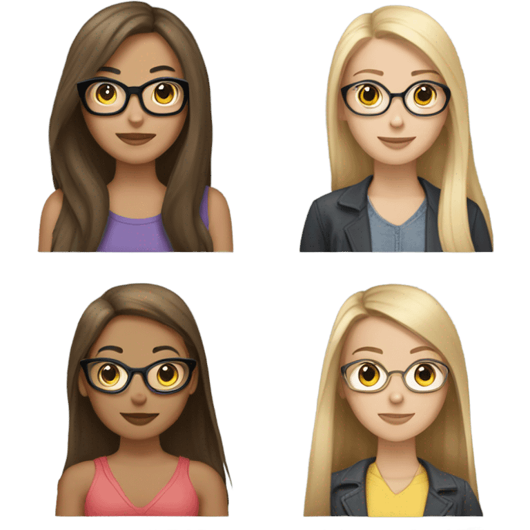 Five girls, one of them blonde with glasses, one brunette with glasses, another brunette with long hair, one blonde with straight hair emoji