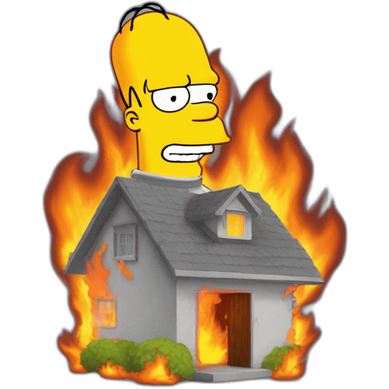 Homer Simpson with orange fluffy hair in a burning house emoji