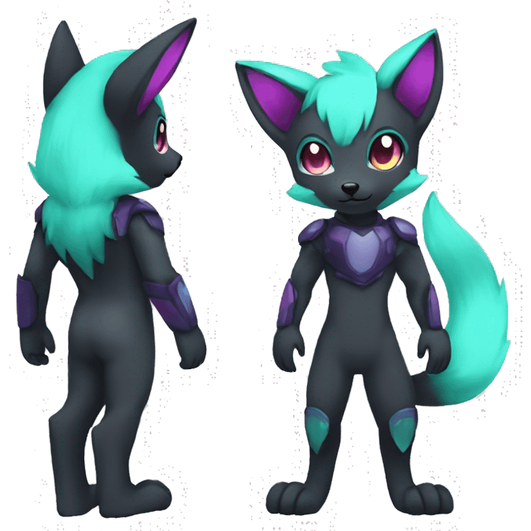 Cute cool black nebula green blue purple pink animal silver fox hybrid Fakemon full body emoji