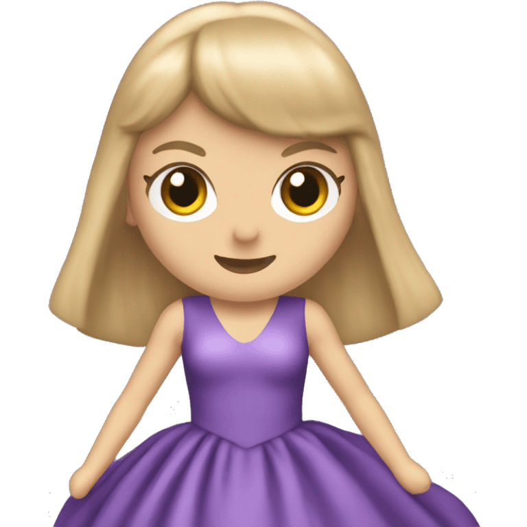 Taylor Swift performing in a long purple gown with straight blonde hair and bangs emoji