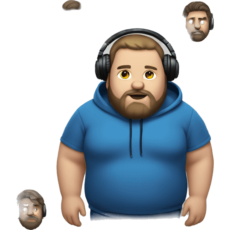 fat guy wearing black headphones with blue hoodie and beard emoji