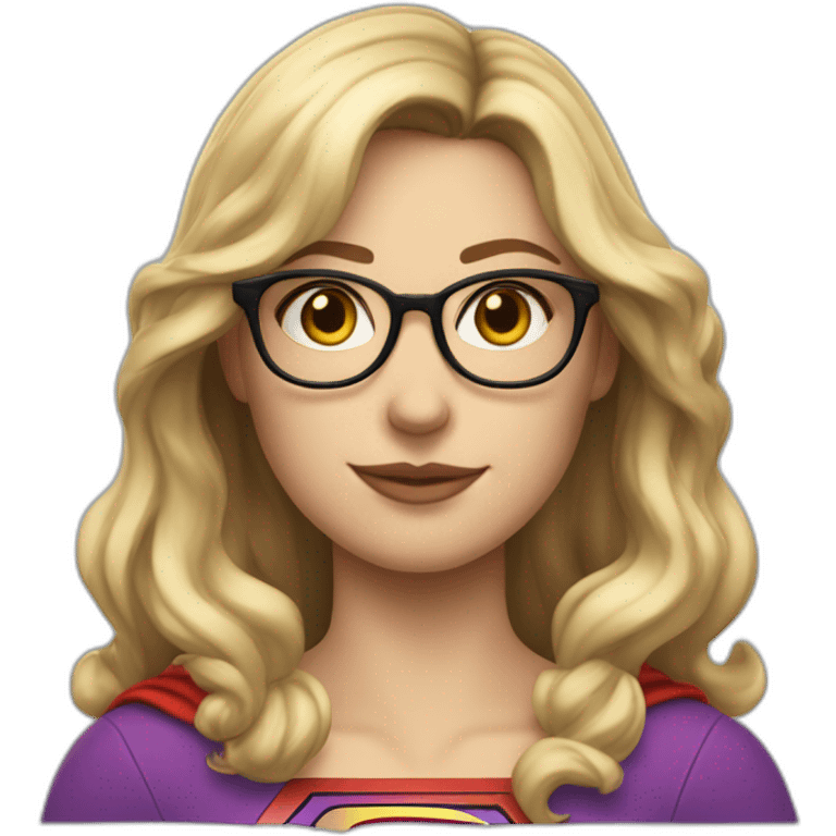 Caucasian Supergirl upper body long wavy hair and glasses with an "F" logo in the chest emoji