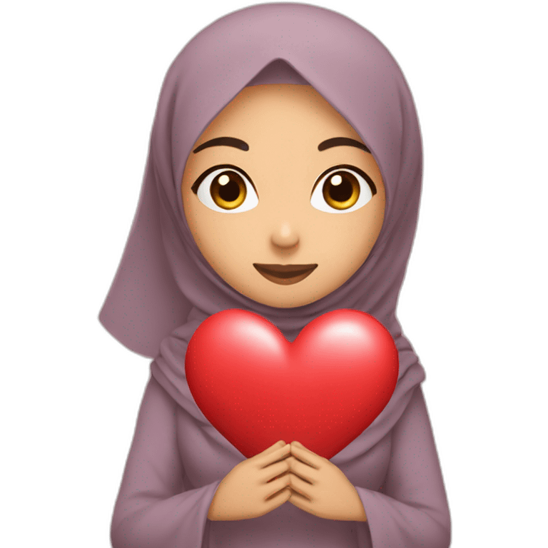 Asian Hijabi girl holding a love heart, long hijab emoji