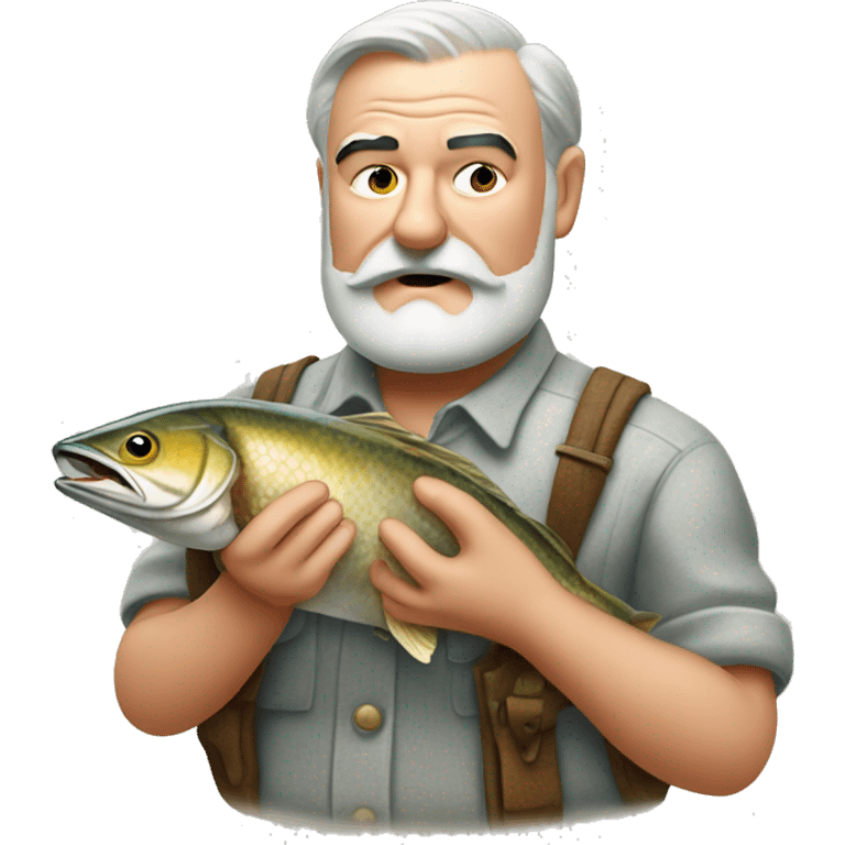 Ernest Hemingway holding a fish in his hands emoji