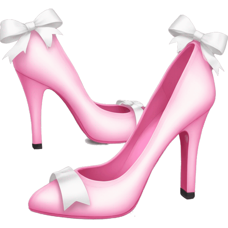 Pink high heels with white ribbons on them emoji