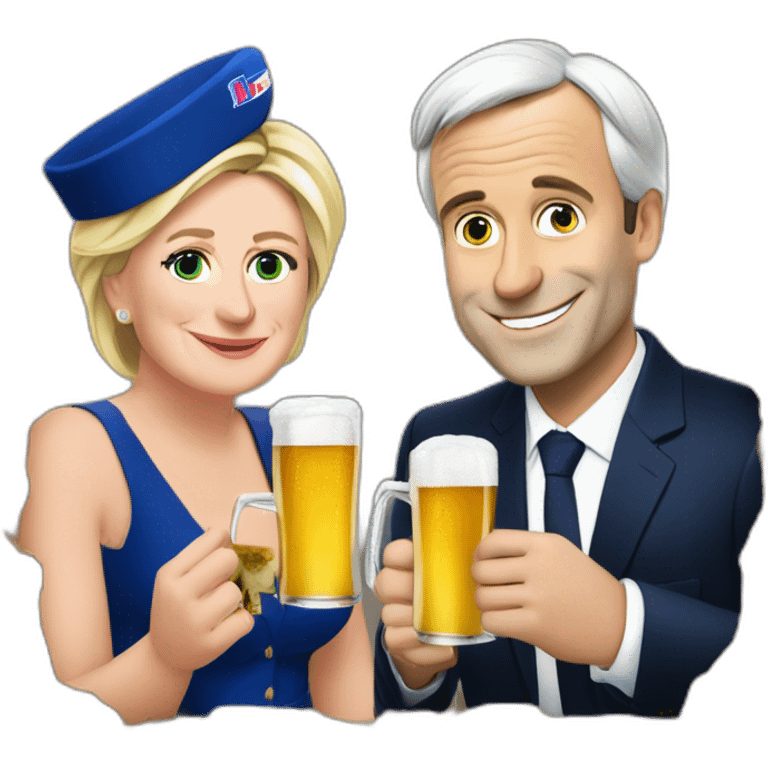 Emanuel Macron avec Marine le Pen buvant une bier emoji