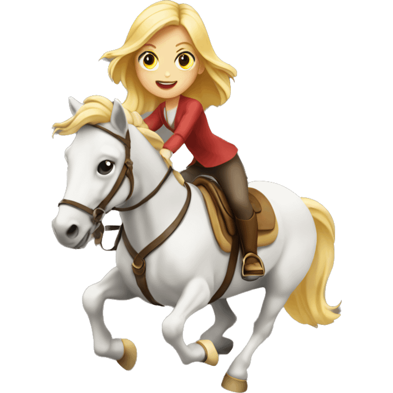 fille blonde qui saute un obstacle a cheval emoji