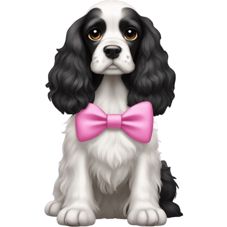 Black and white cocker spaniel wearing a pink bow emoji