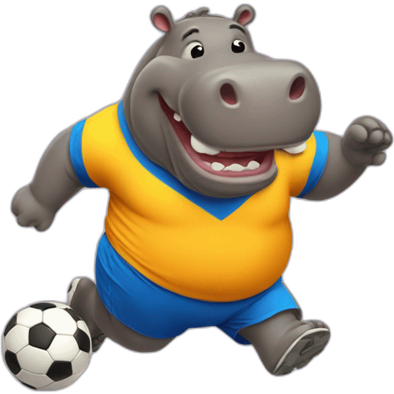 fat soccer player hippo running and kicking emoji