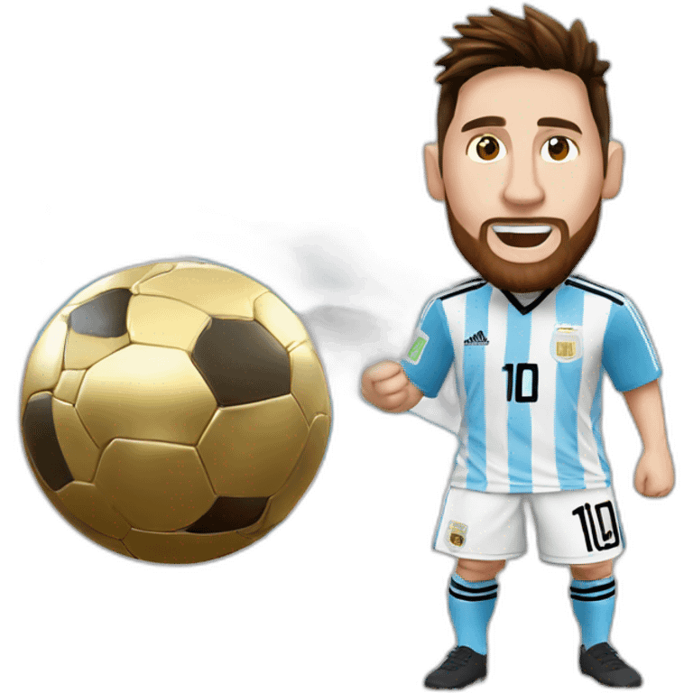 messi levantando la copa del mundo con la camiseta de argentina y la medalla emoji