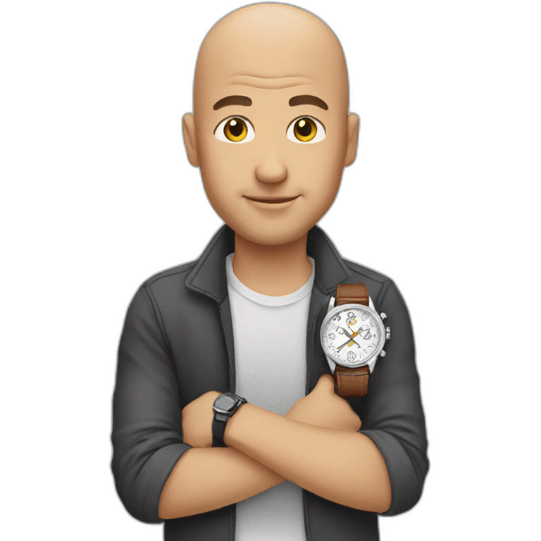 bald guy wearing watch on wrist emoji