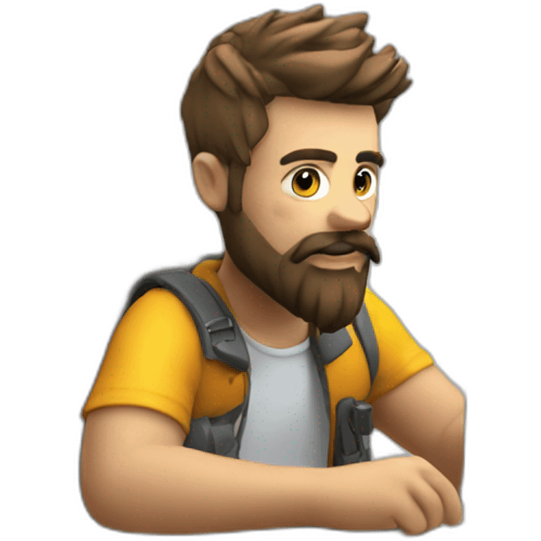 3d artist with beard sit on the PC with graphic tablet emoji