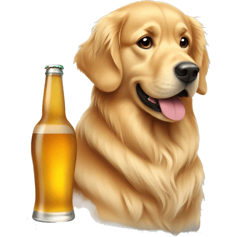 Golden retrivier with a beer emoji