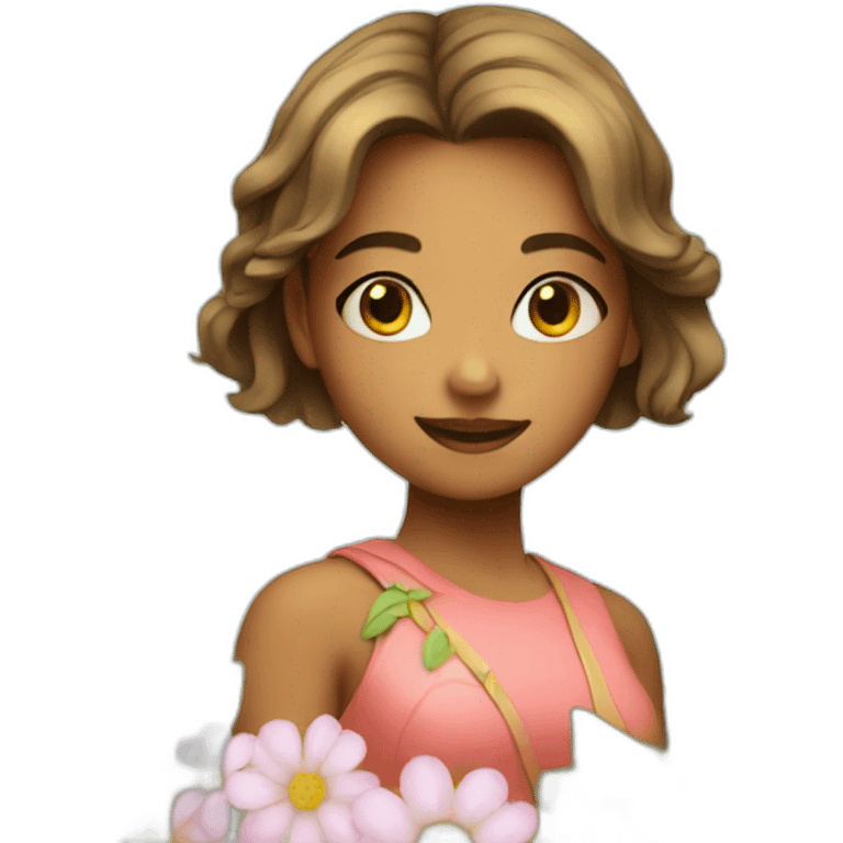 Cute girl with flowers blinking emoji