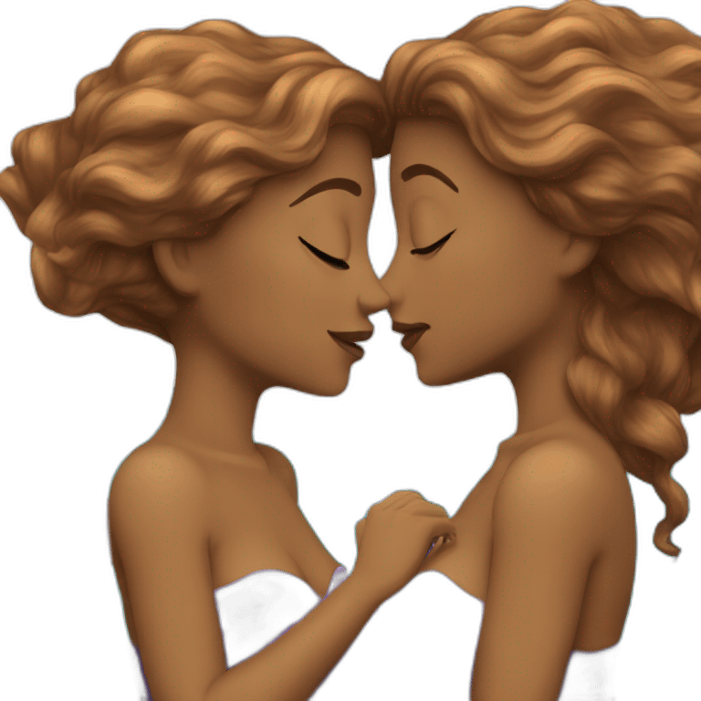 Two brown haired mermaids kissing emoji