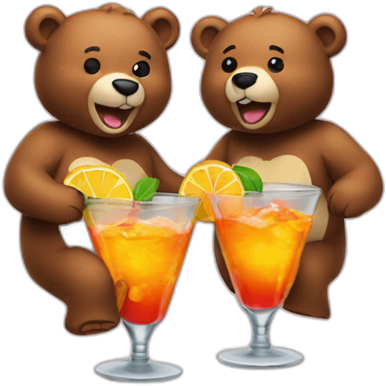 two bears drinking a cocktail cheering emoji